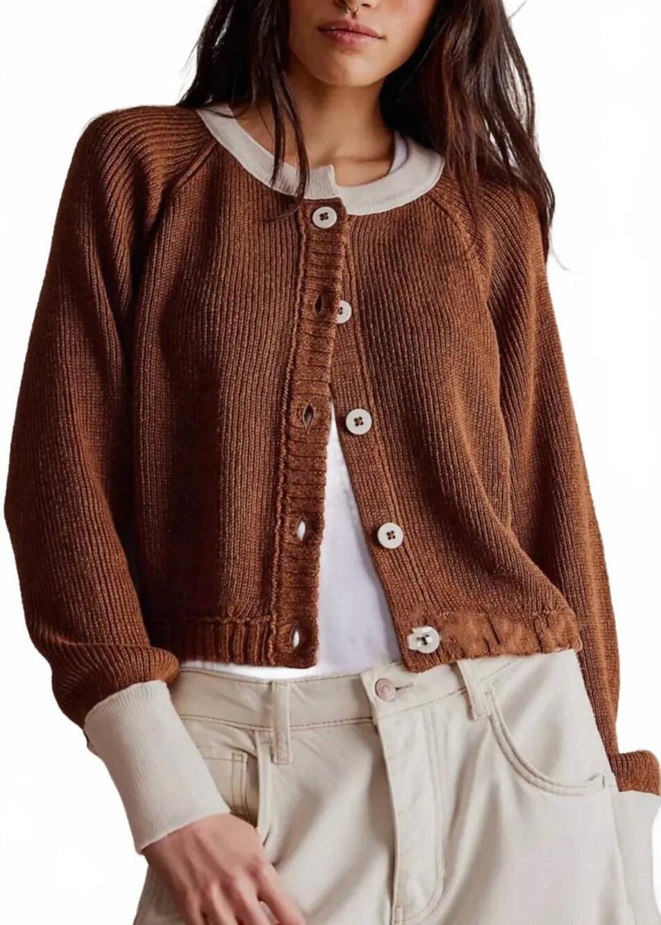 NEW NINEXIS women's coco button cardigan in coffee